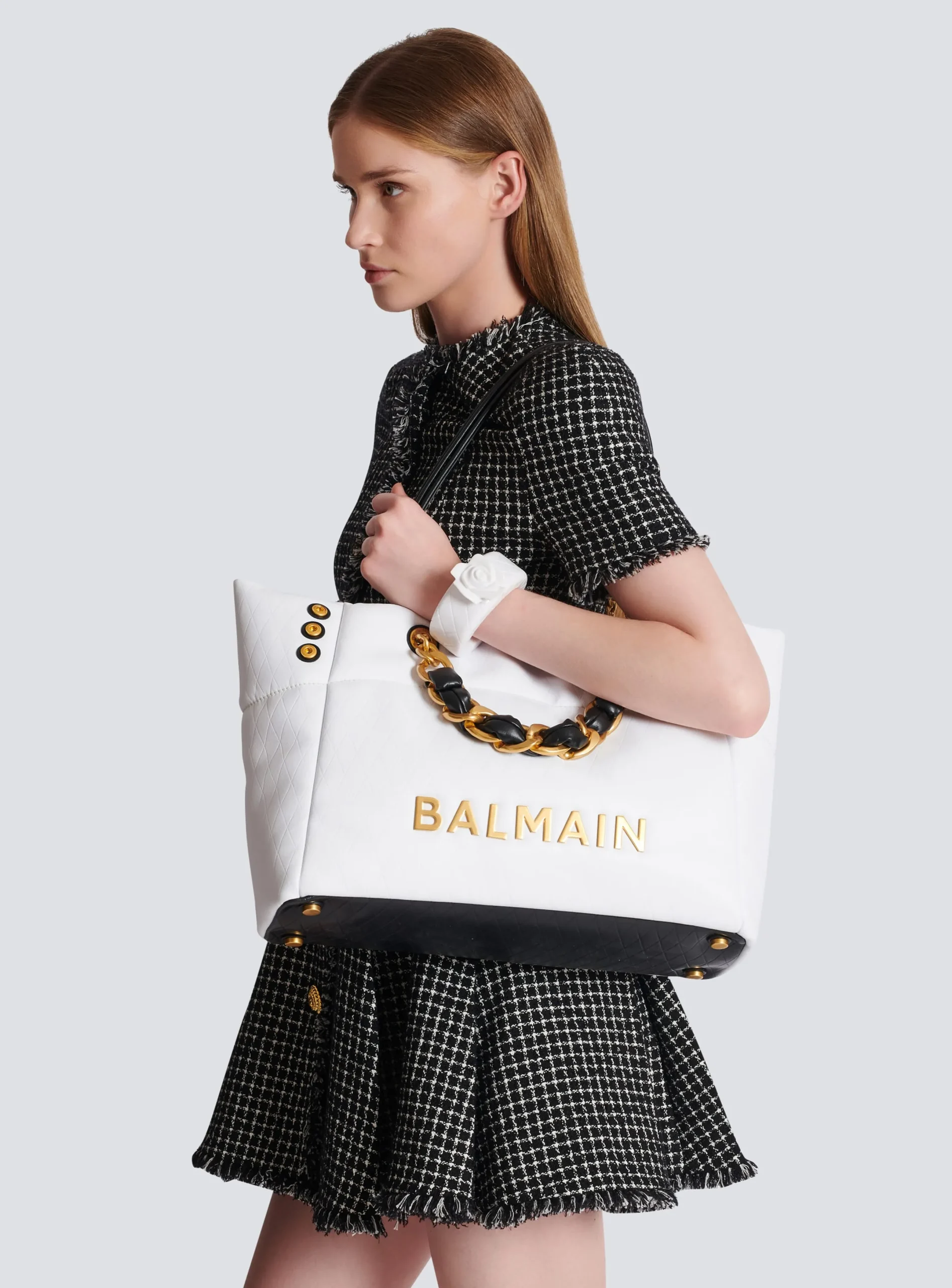 Sale 1945 Soft Tote Bag In Embossed Calfskin With A Grid Motif Women Tote Bags|Shoulder Bags
