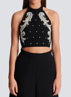 Store Backless Baroque Embroidered Top Women Tops And Shirts