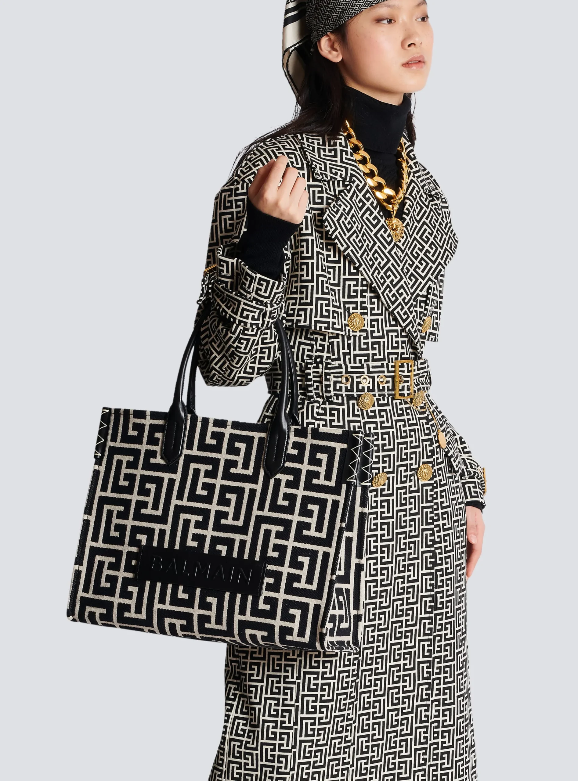 Best B-Army 42 Monogrammed Jacquard And Leather Tote Bag Women Tote Bags|Shoulder Bags