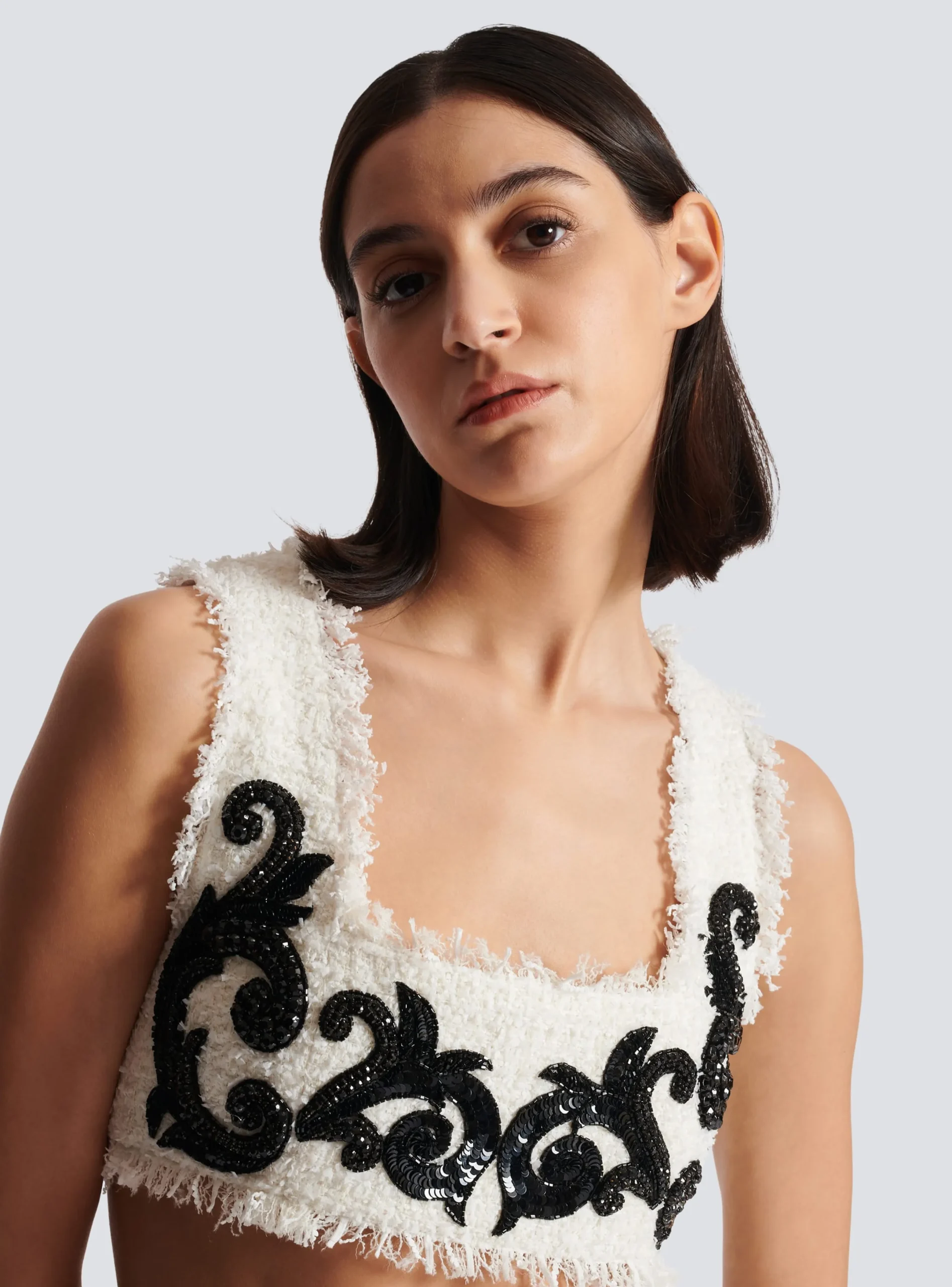 New Baroque Strappy Tweed Top Women Tops And Shirts