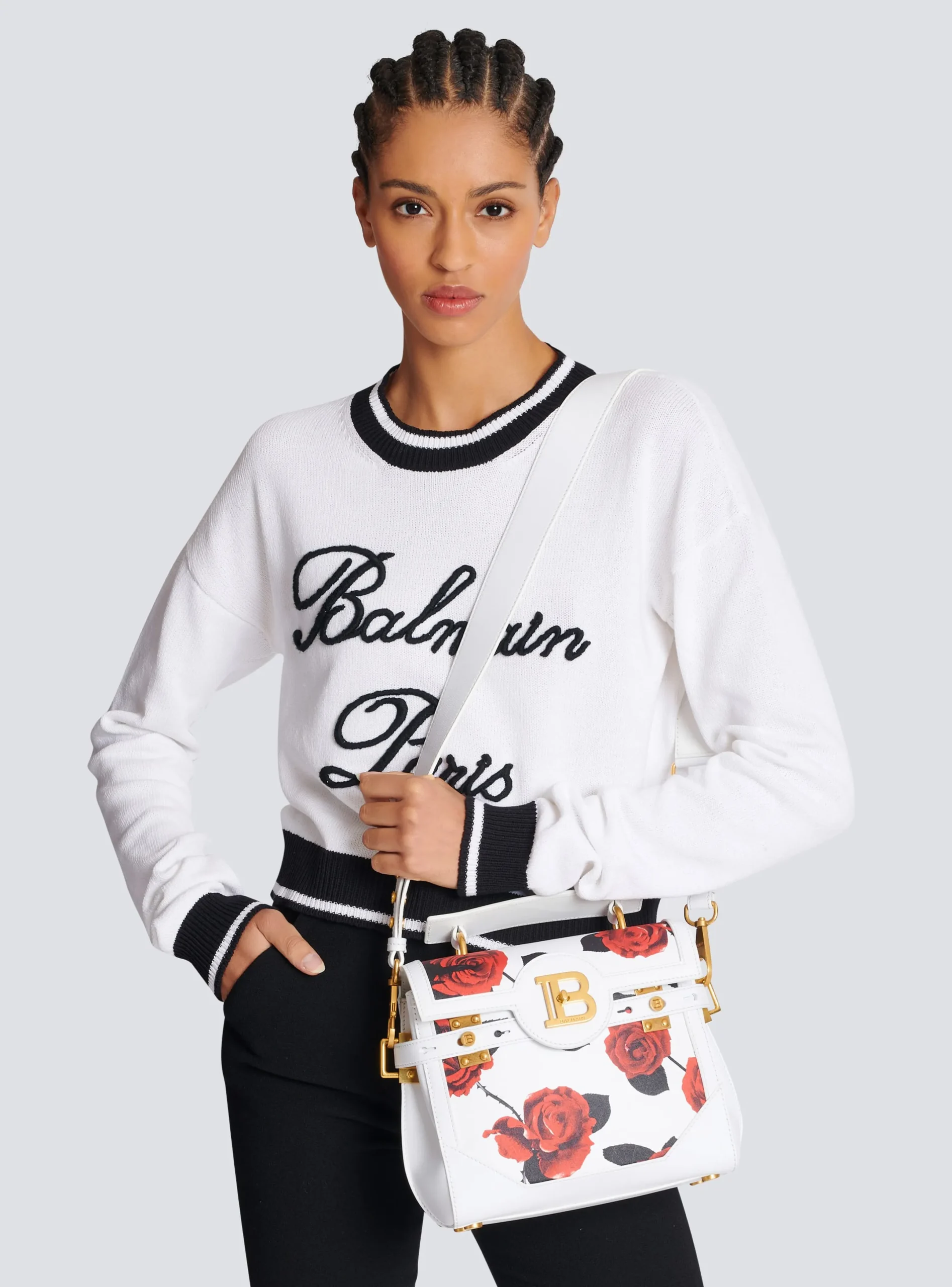 Fashion B-Buzz 23 Calfskin Bag With A Roses Print And Embossed Grid Motif Women Shoulder Bags|Crossbody Bags
