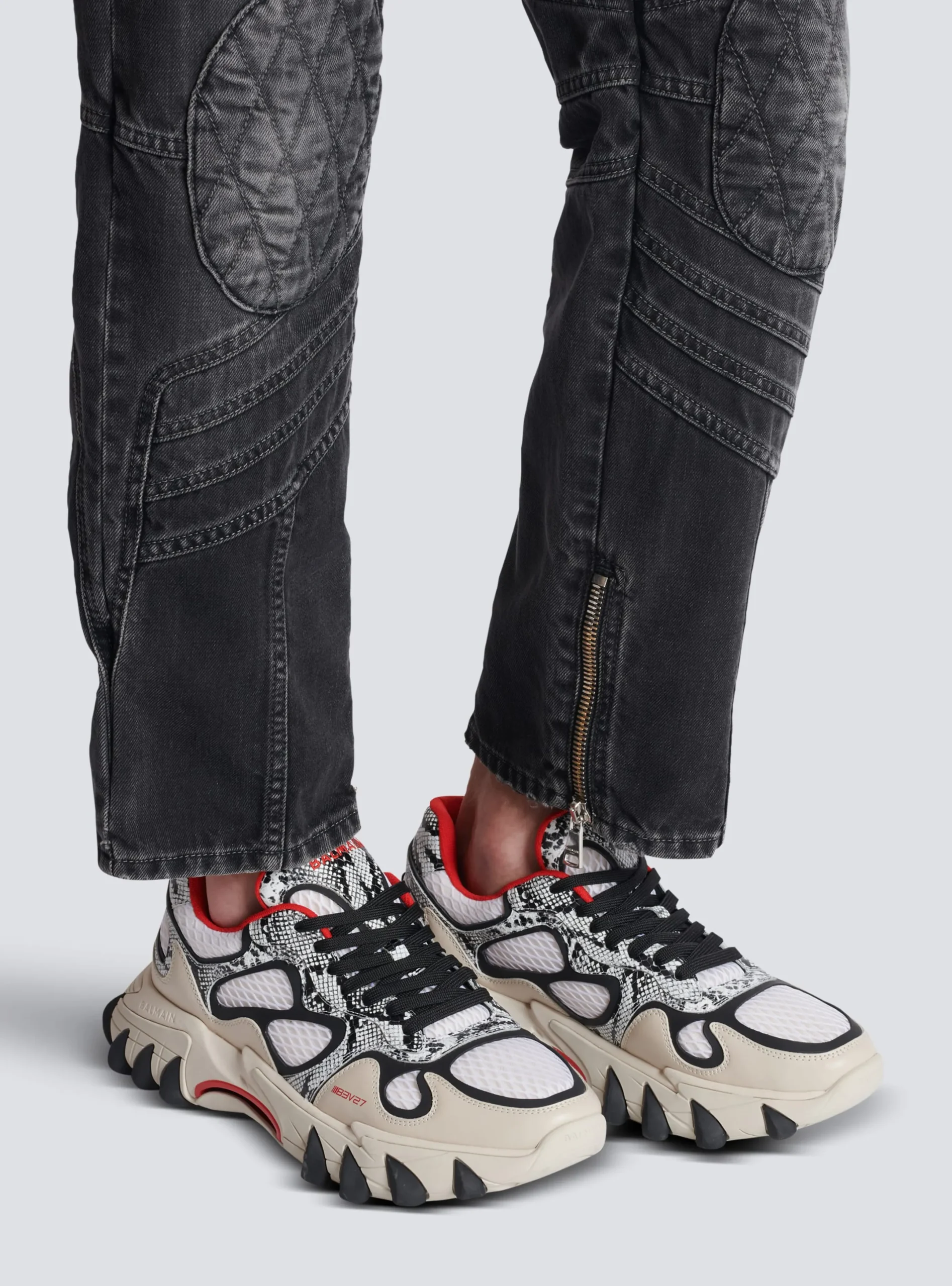 Flash Sale B-East Mesh And Snakeskin-effect Leather Trainers B-East