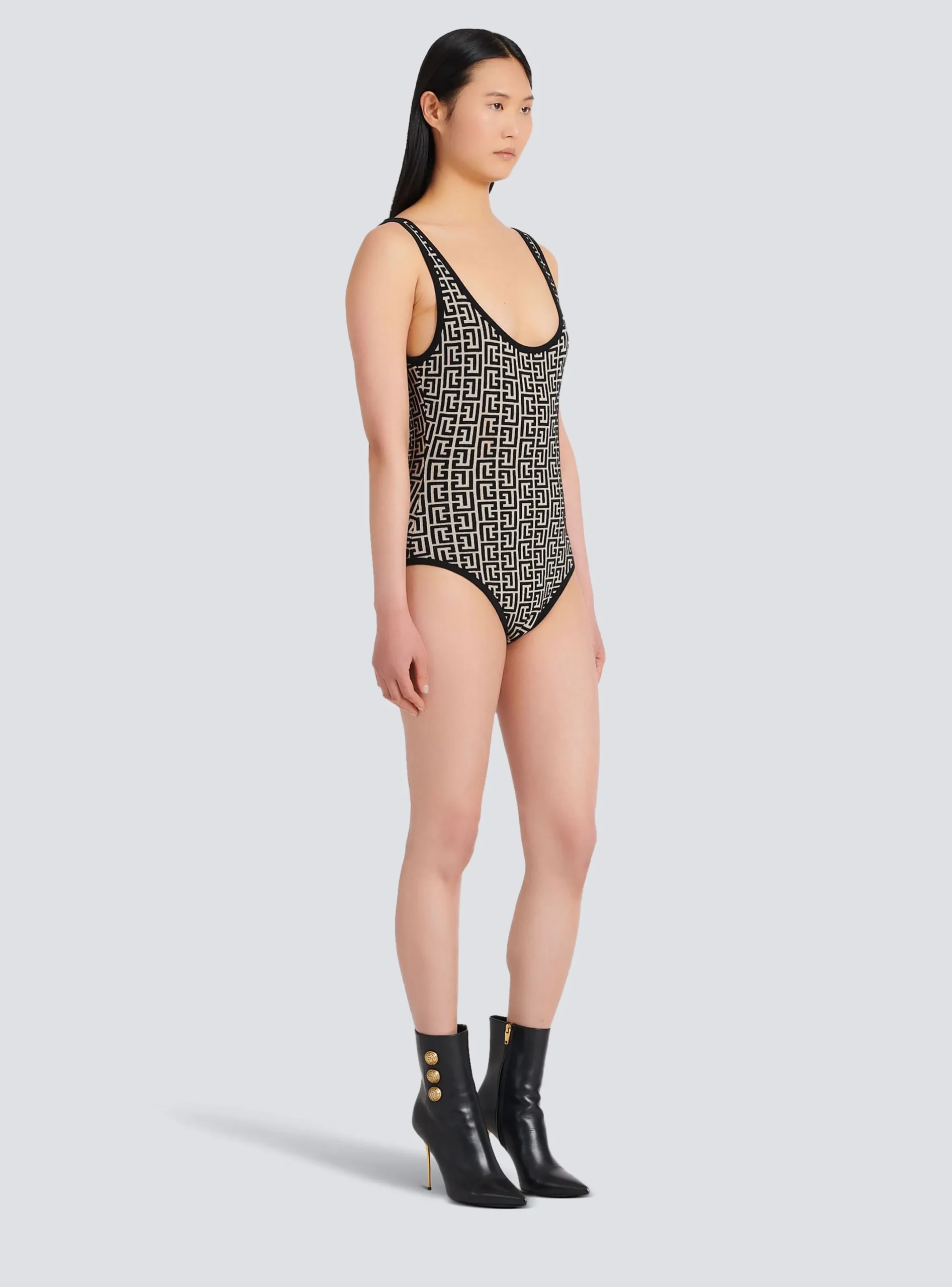 Clearance Bicolor Jacquard Bodysuit With Monogram Women Tops And Shirts