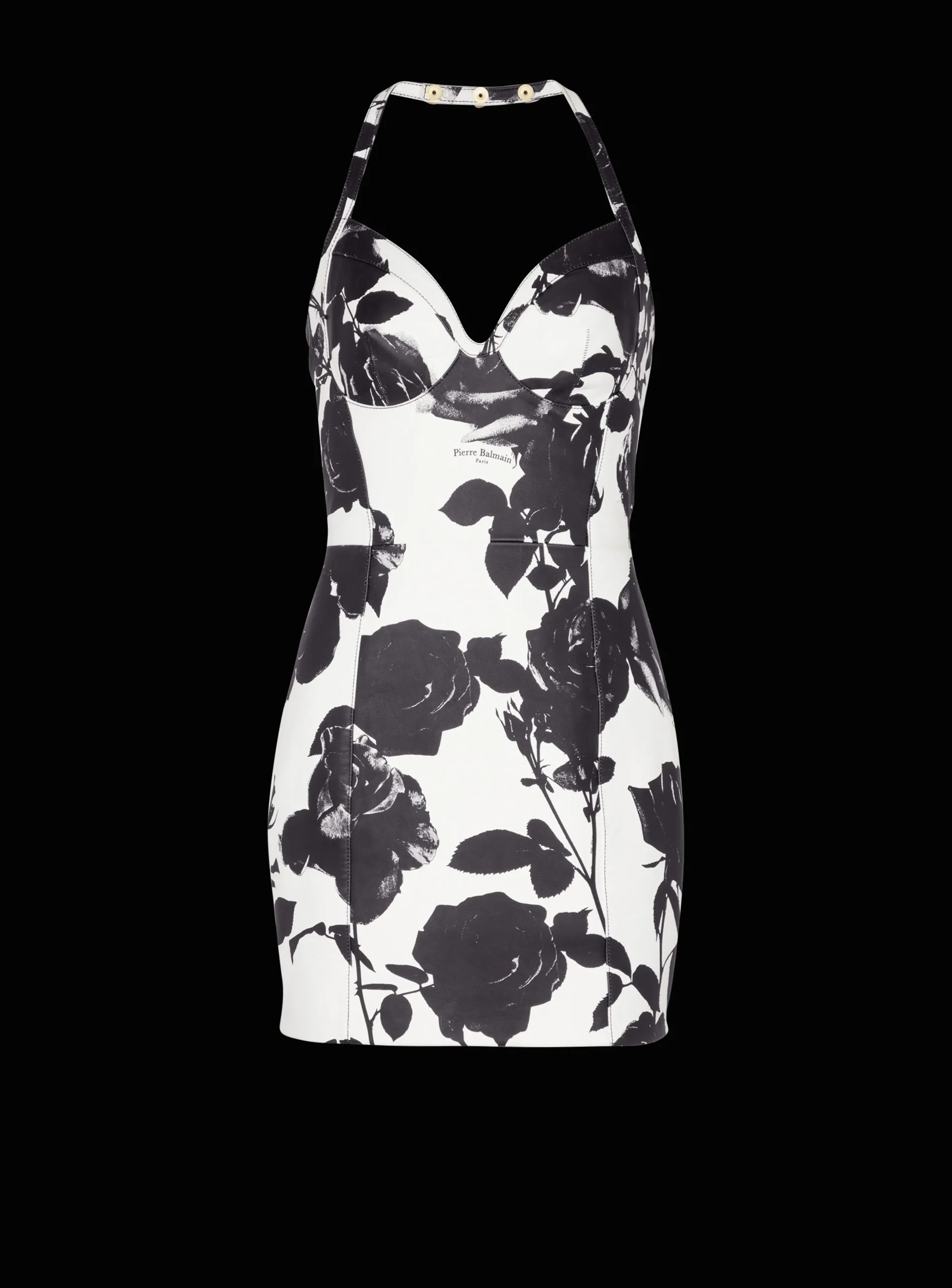 Cheap Black And Roses Leather Halterneck Dress Women Dresses