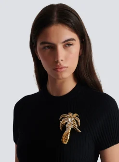 New Brass And Crystal Palm Tree Brooch Women Fashion Jewelry