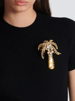 New Brass And Crystal Palm Tree Brooch Women Fashion Jewelry