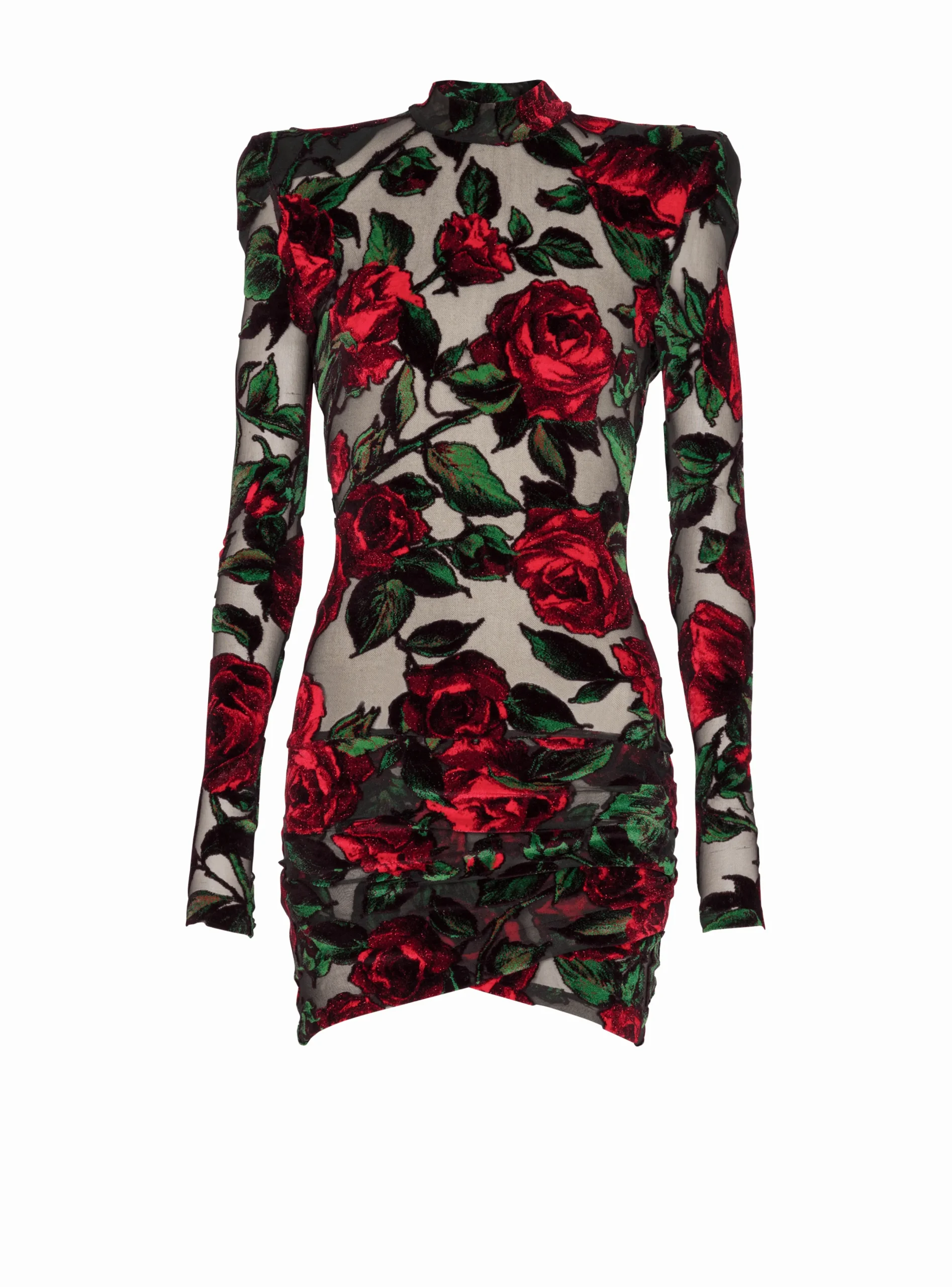 Fashion Burnout Velvet Dress With Rose Print Women Dresses
