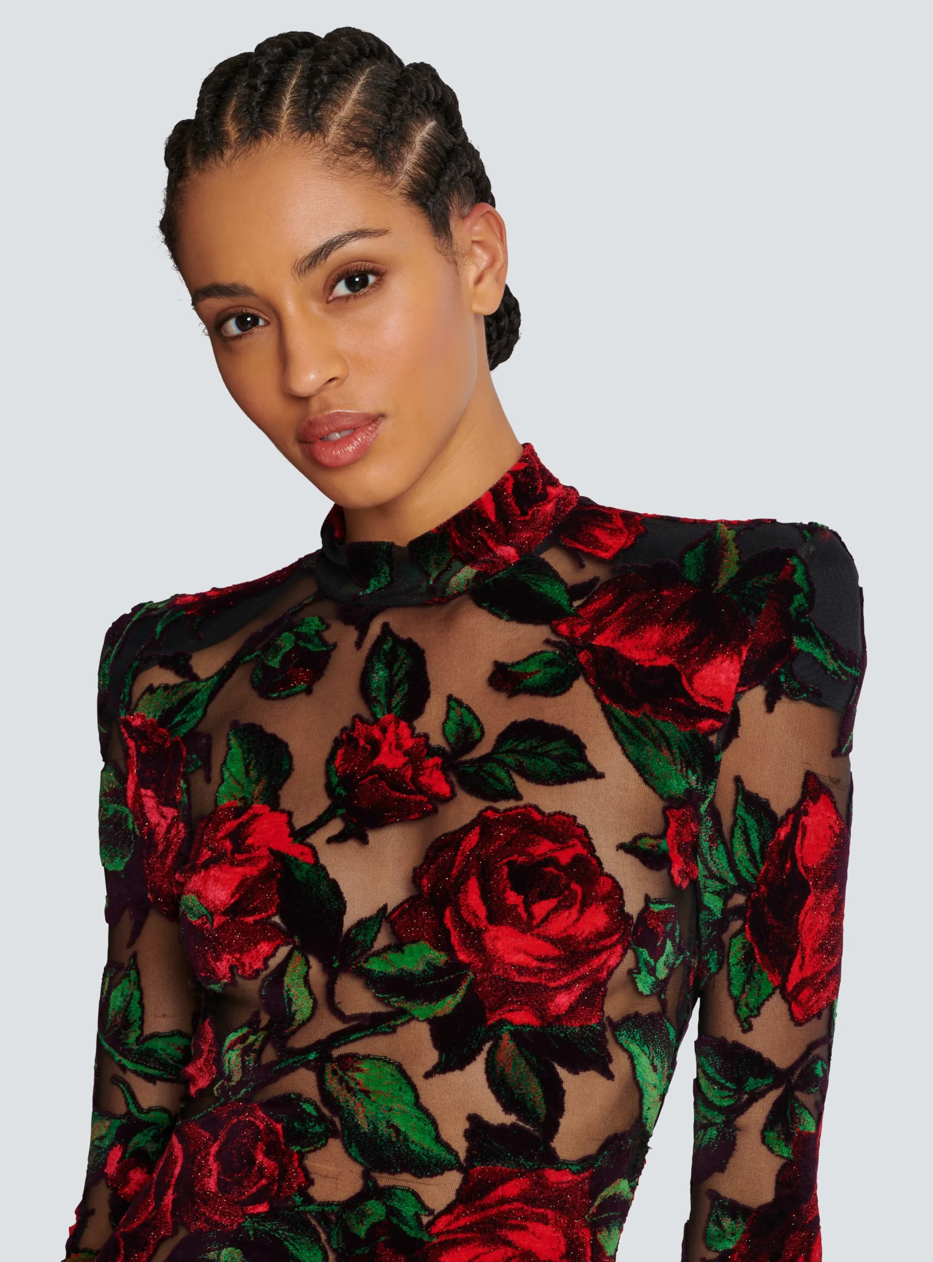 Fashion Burnout Velvet Dress With Rose Print Women Dresses