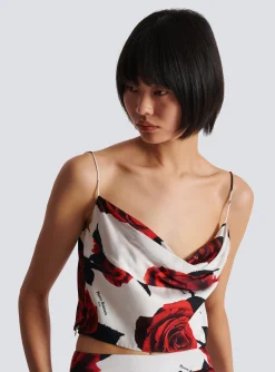 Outlet Cami Top With Roses Print Women Tops And Shirts