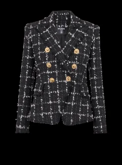 Cheap Check Tweed 6-button Jacket Women Jackets And Blazers