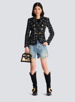 Cheap Check Tweed 6-button Jacket Women Jackets And Blazers