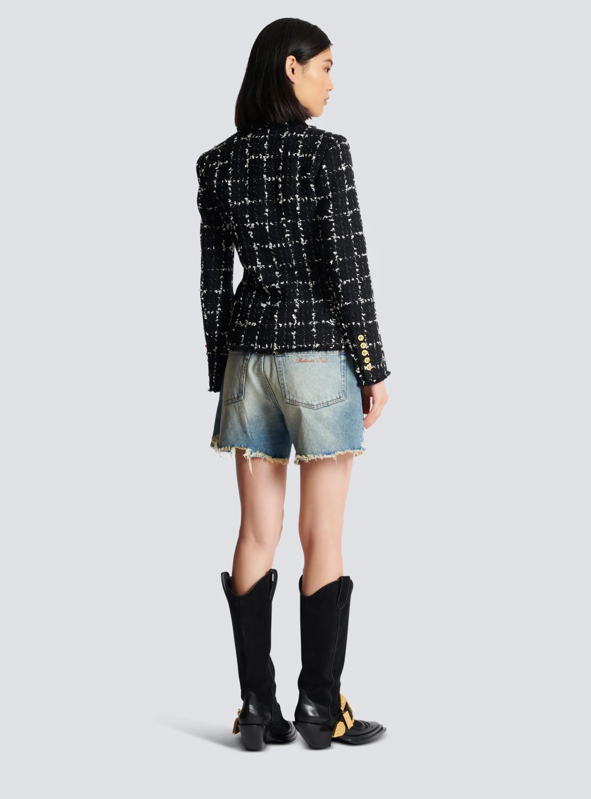 Cheap Check Tweed 6-button Jacket Women Jackets And Blazers