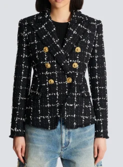 Cheap Check Tweed 6-button Jacket Women Jackets And Blazers