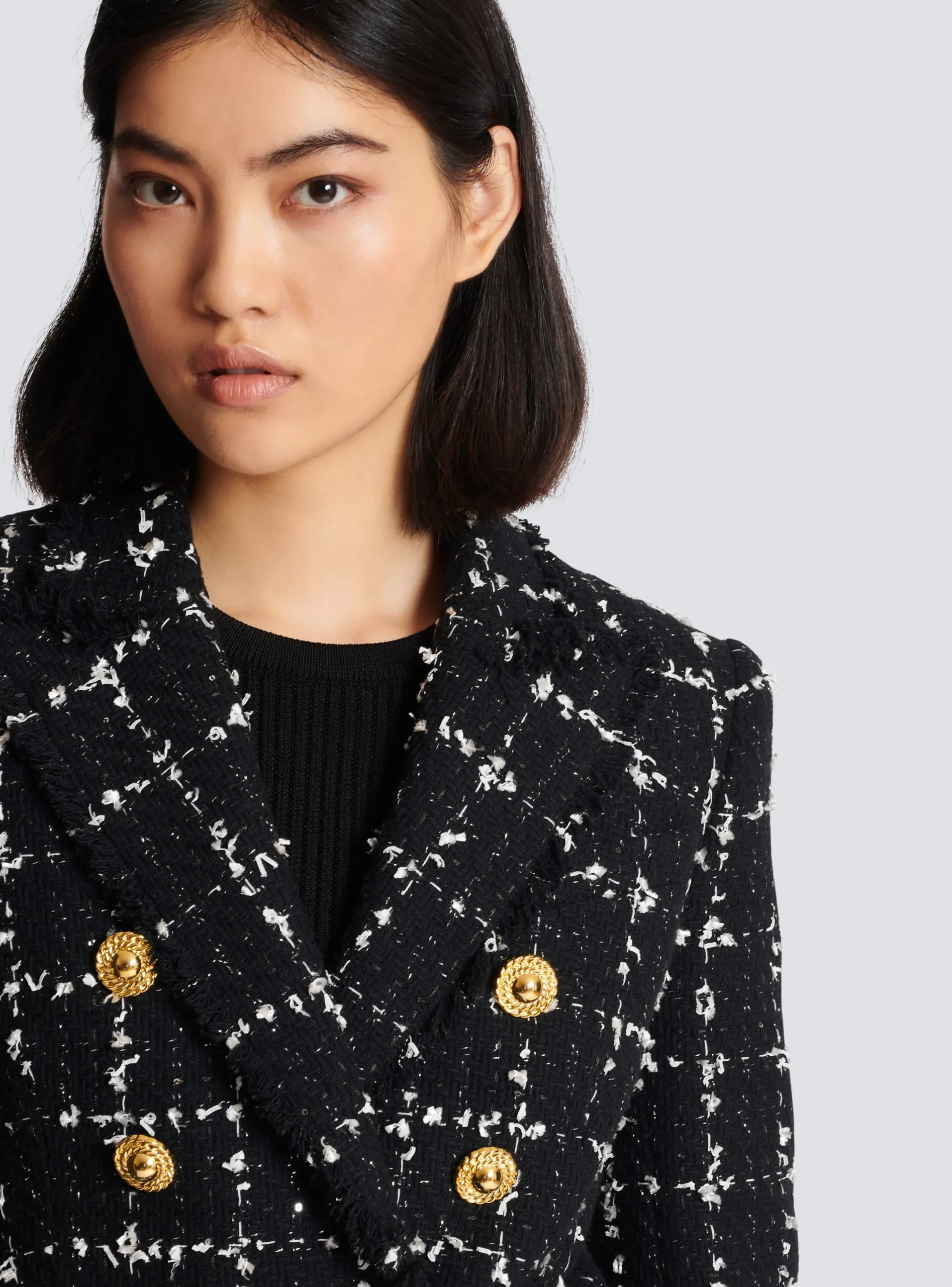Cheap Check Tweed 6-button Jacket Women Jackets And Blazers