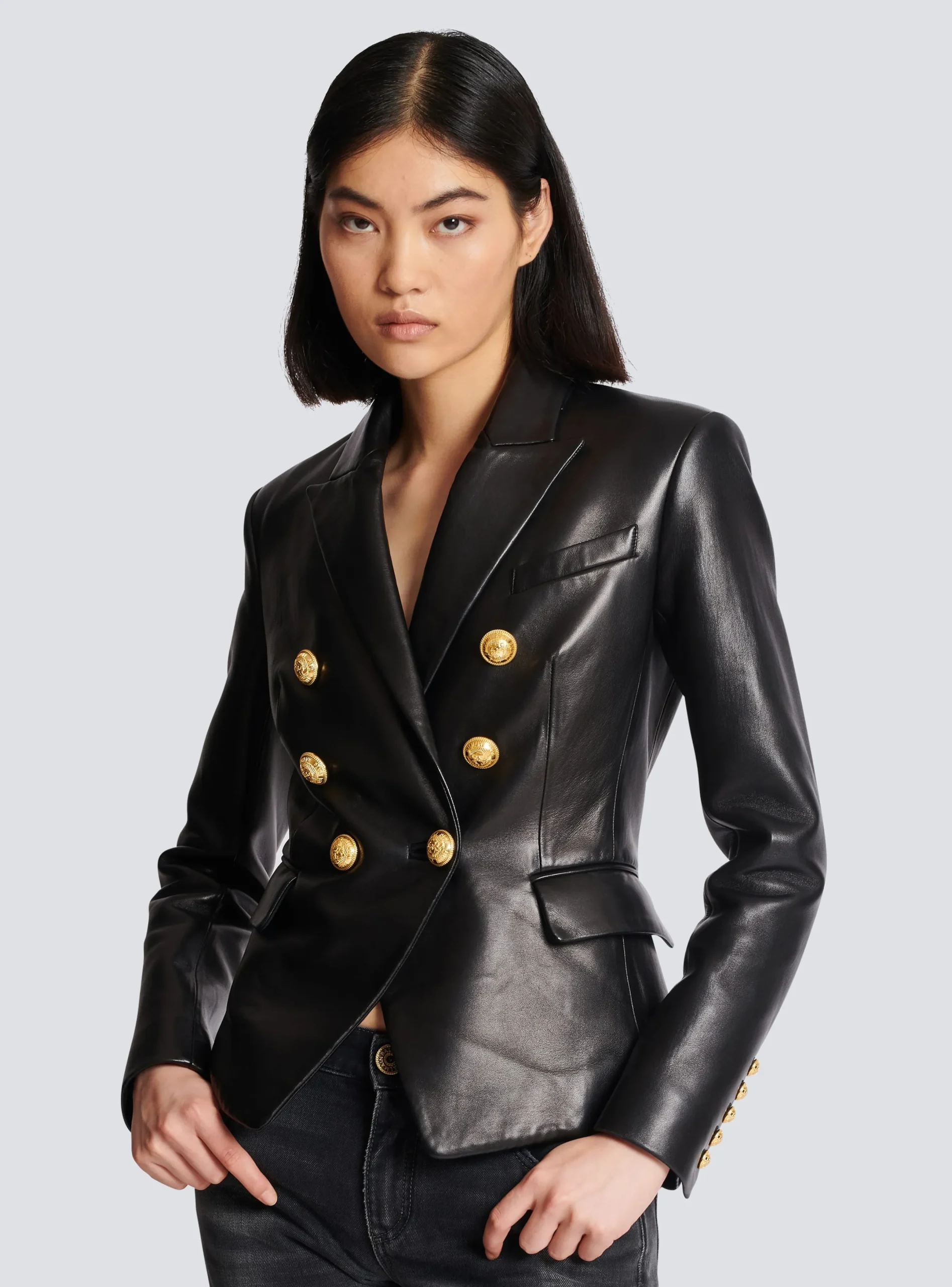 Cheap Classic 6-button Leather Jacket Women Jackets And Blazers