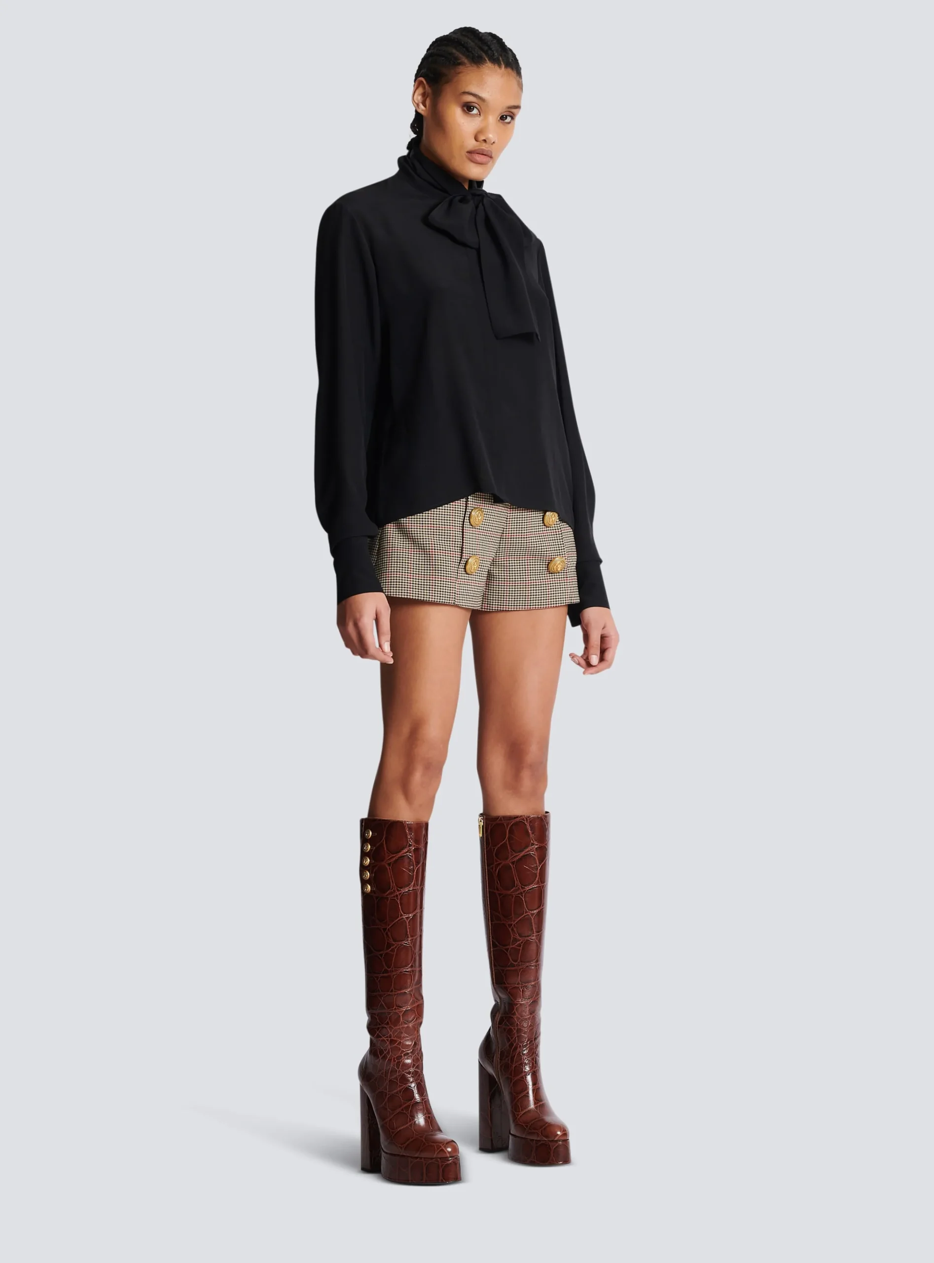 Fashion Crepe Shirt With Bow Collar Women Tops And Shirts