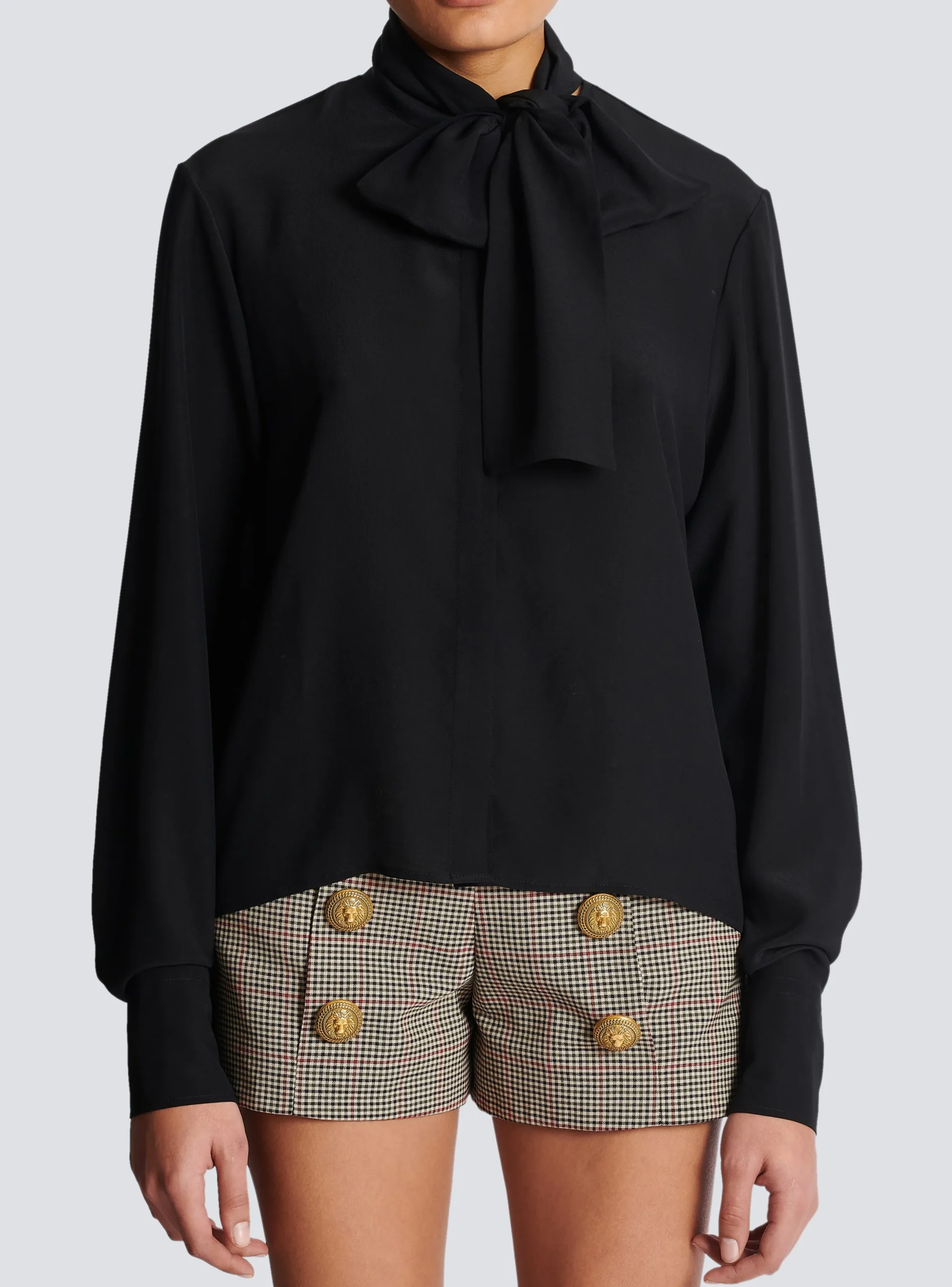 Fashion Crepe Shirt With Bow Collar Women Tops And Shirts