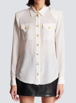 Best Sale Crepe Shirt With Golden Buttons Women Tops And Shirts