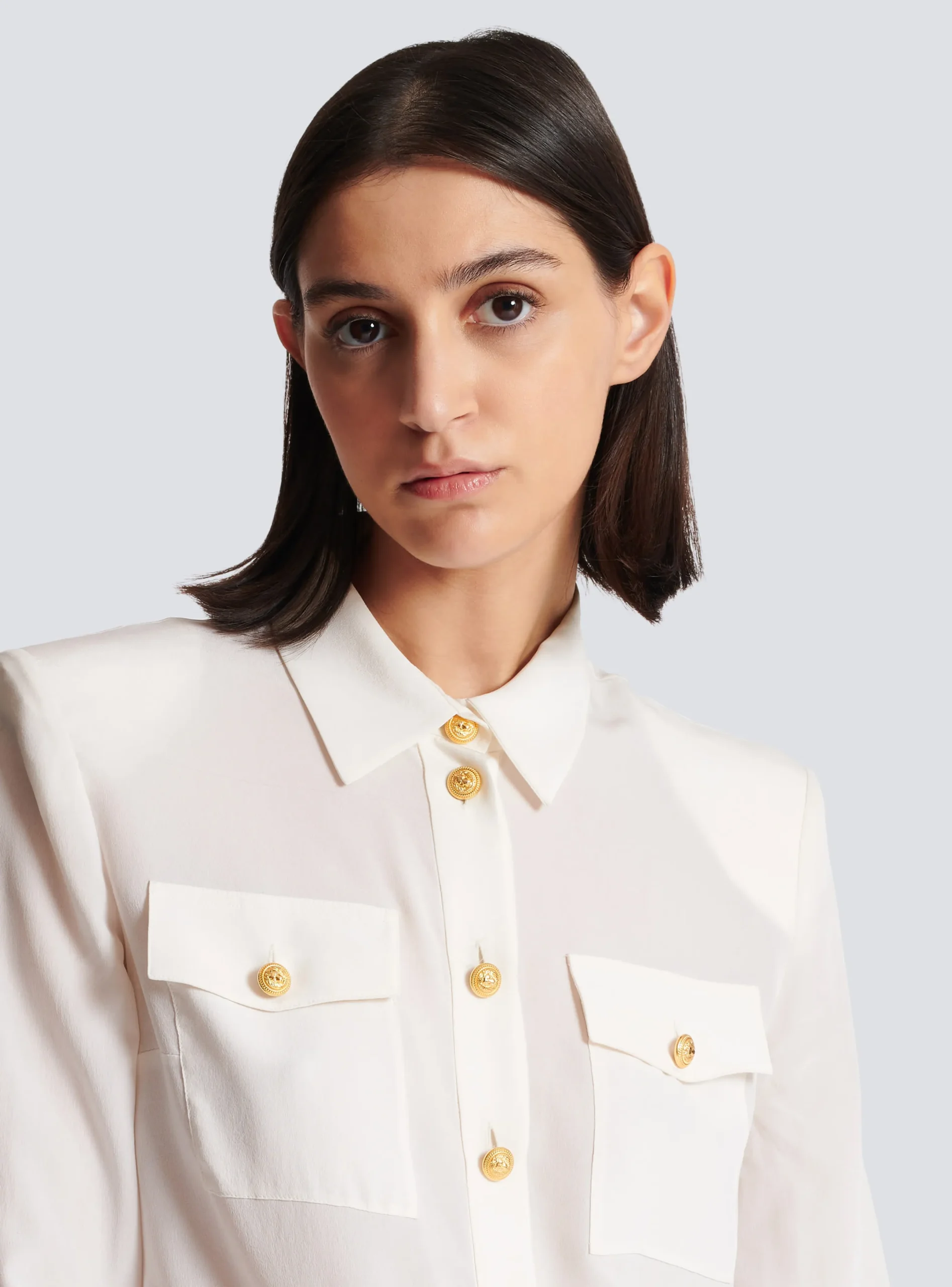 Best Sale Crepe Shirt With Golden Buttons Women Tops And Shirts