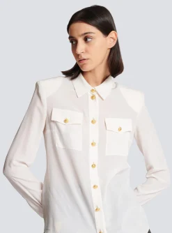 Best Sale Crepe Shirt With Golden Buttons Women Tops And Shirts