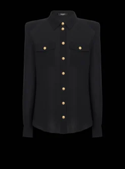 Outlet Crepe Shirt With Golden Buttons Women Tops And Shirts