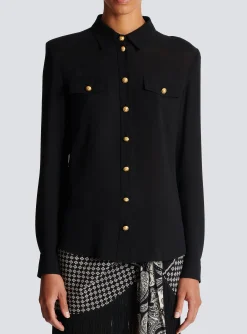 Outlet Crepe Shirt With Golden Buttons Women Tops And Shirts