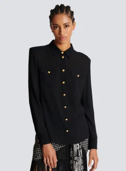 Outlet Crepe Shirt With Golden Buttons Women Tops And Shirts