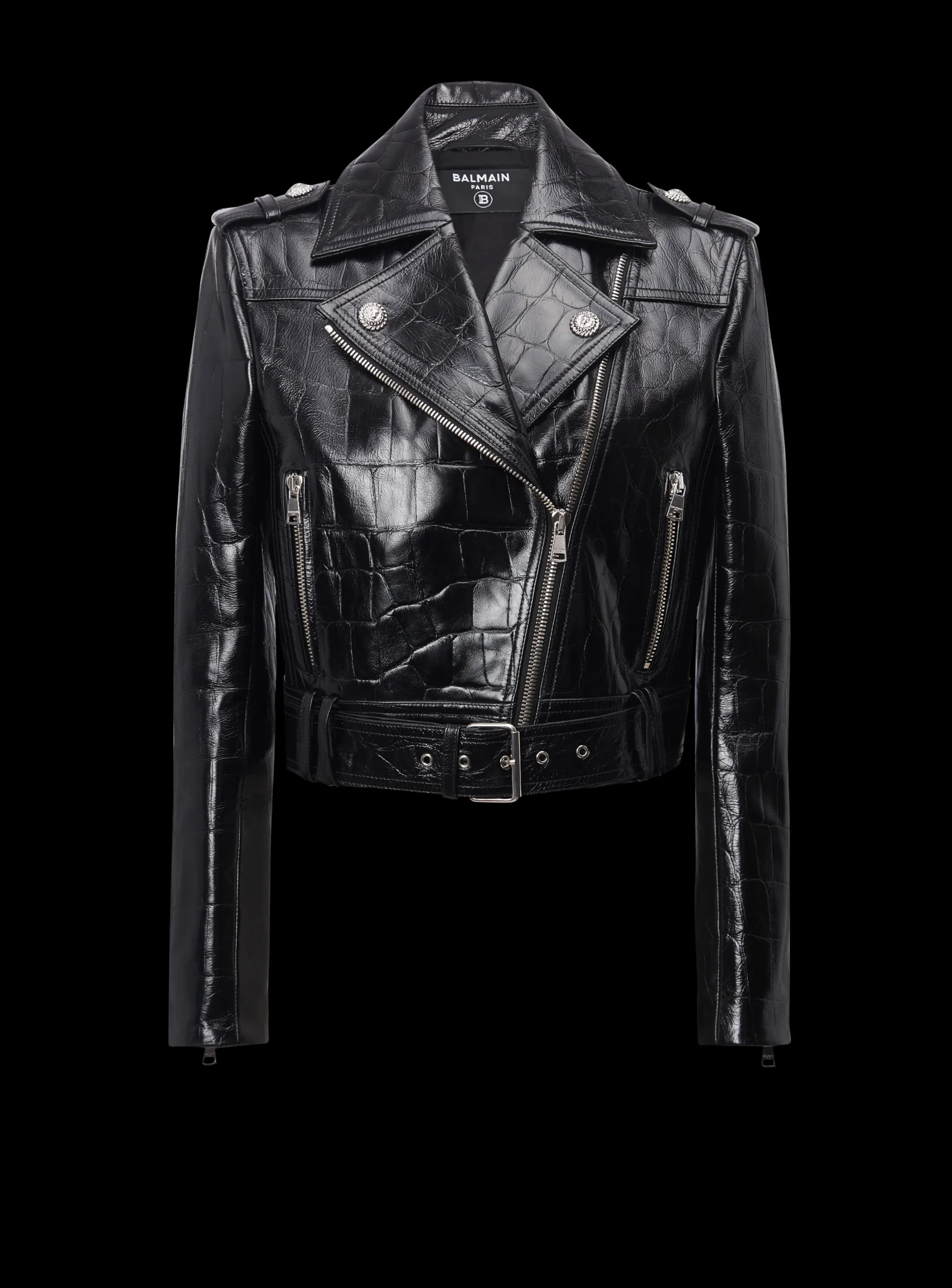 Cheap Crocodile-effect Leather Biker Jacket Women Outerwear
