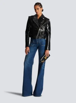 Cheap Crocodile-effect Leather Biker Jacket Women Outerwear