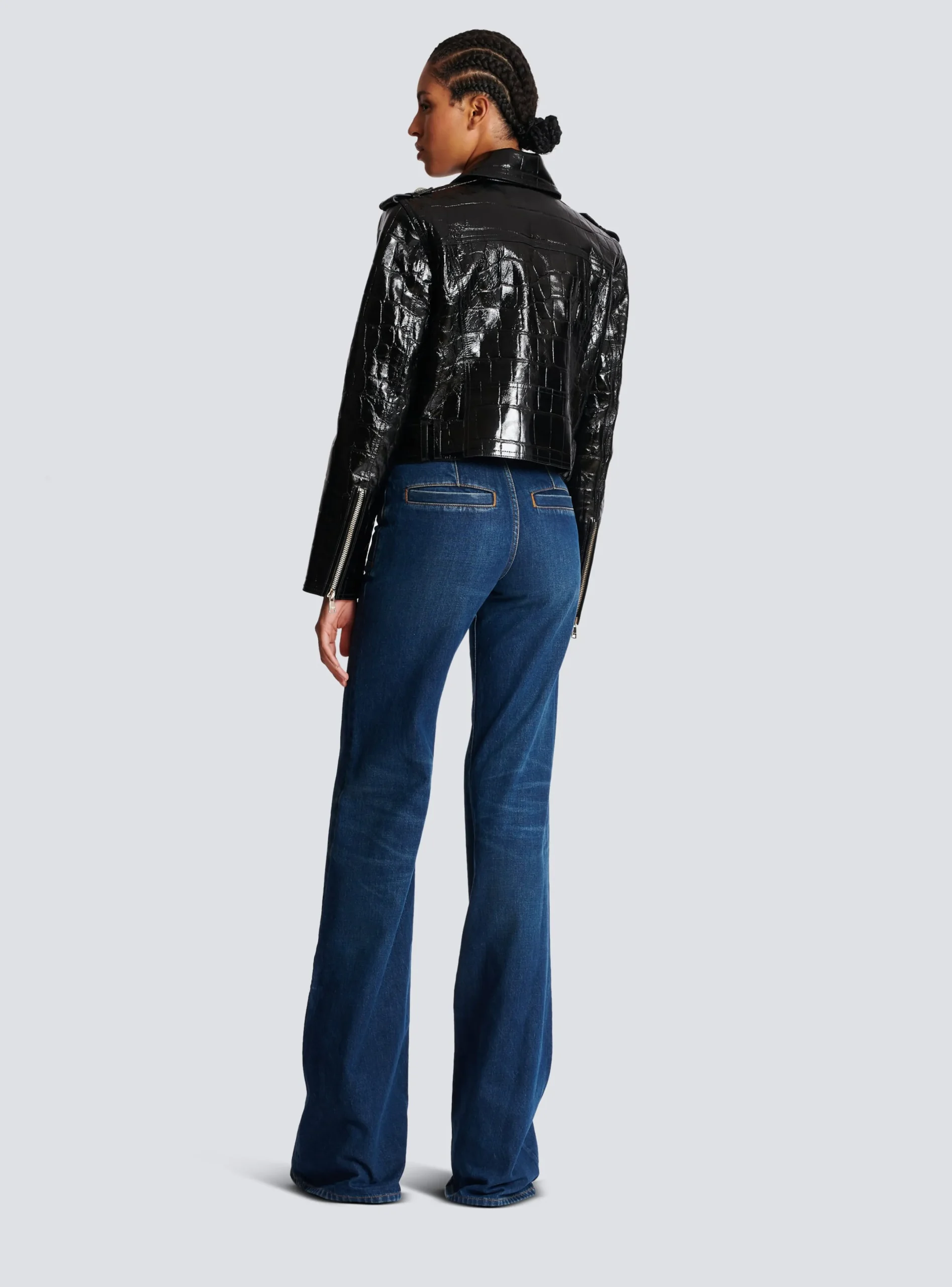 Cheap Crocodile-effect Leather Biker Jacket Women Outerwear