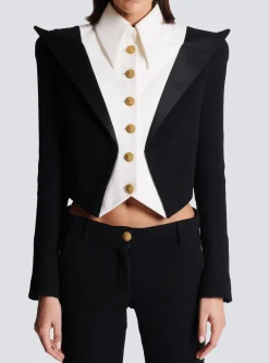 Hot Cropped 6-button Crepe Jacket Women Jackets And Blazers