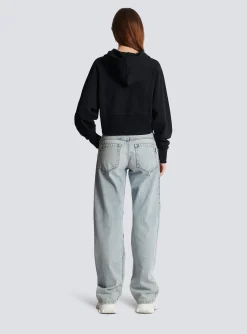 Clearance Cropped Cotton Sweatshirt With Flocked Metallic Logo Women Sweatshirts