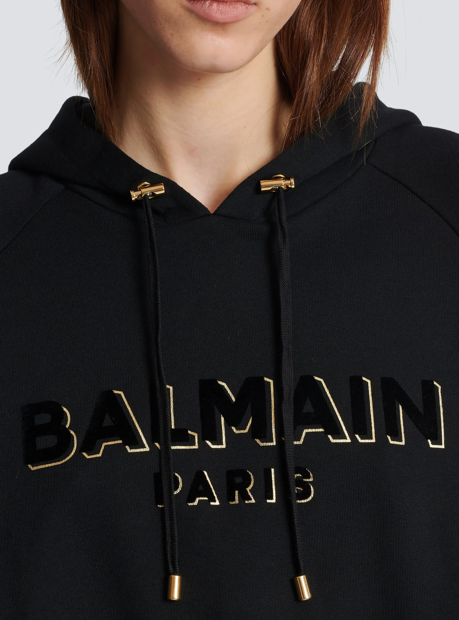 Clearance Cropped Cotton Sweatshirt With Flocked Metallic Logo Women Sweatshirts