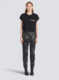Store Cropped Cotton T-shirt With Small Embroidered Logo Women T-Shirts