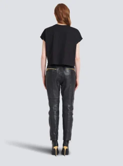 Store Cropped Cotton T-shirt With Small Embroidered Logo Women T-Shirts