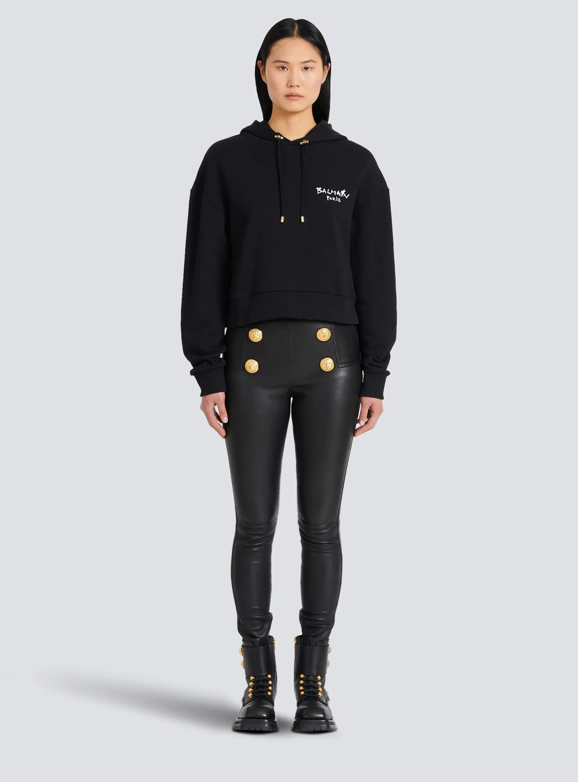 Online Cropped Eco-design Cotton Sweatshirt With Flocked Graffiti Logo Women Sweatshirts