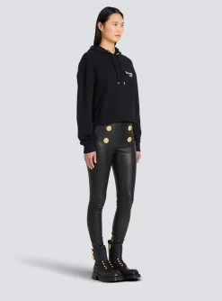 Online Cropped Eco-design Cotton Sweatshirt With Flocked Graffiti Logo Women Sweatshirts