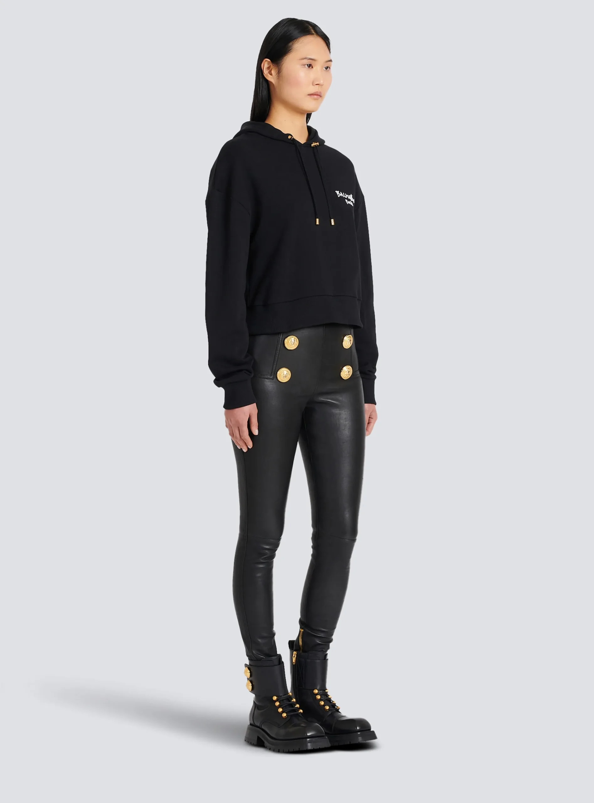 Online Cropped Eco-design Cotton Sweatshirt With Flocked Graffiti Logo Women Sweatshirts