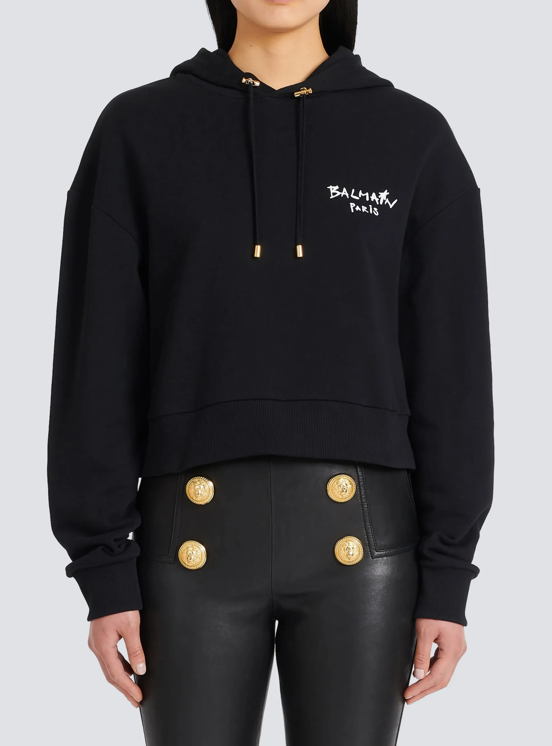 Online Cropped Eco-design Cotton Sweatshirt With Flocked Graffiti Logo Women Sweatshirts