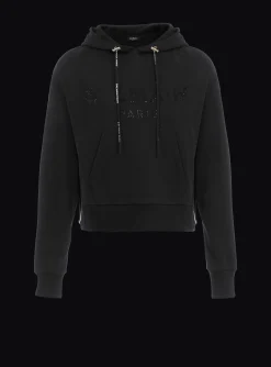 Flash Sale Cropped Eco-designed Cotton Sweatshirt With Rhinestone Logo Women Sweatshirts