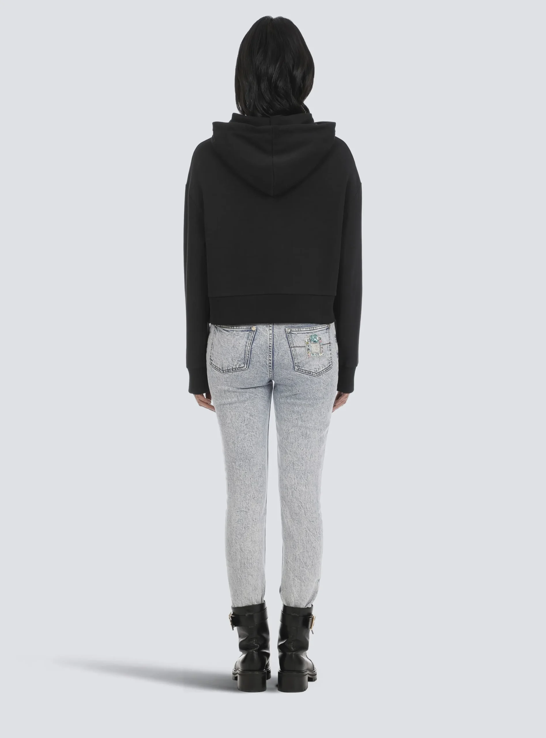 Flash Sale Cropped Eco-designed Cotton Sweatshirt With Rhinestone Logo Women Sweatshirts