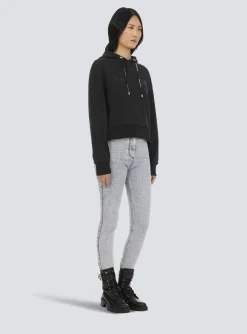Flash Sale Cropped Eco-designed Cotton Sweatshirt With Rhinestone Logo Women Sweatshirts