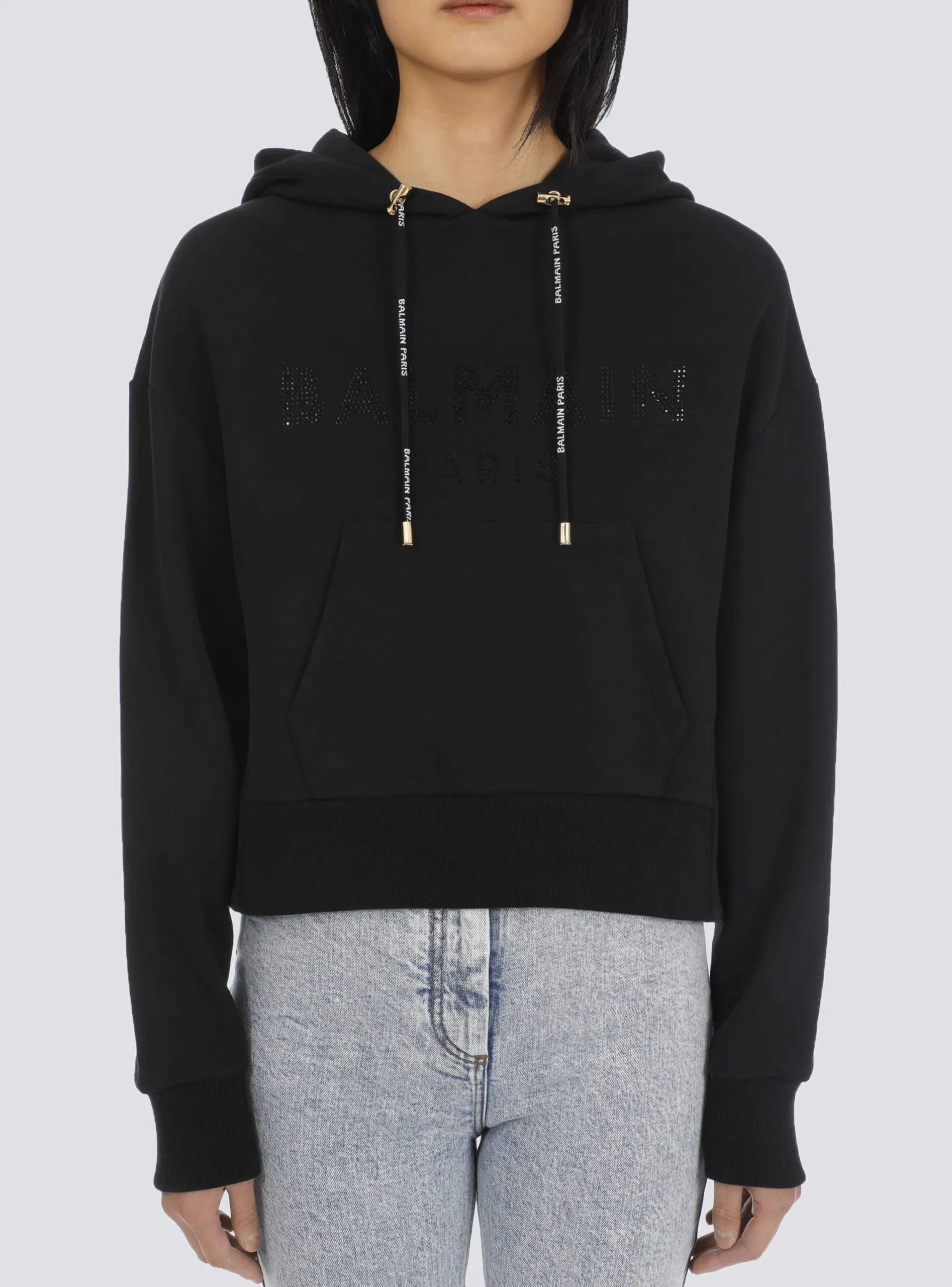 Flash Sale Cropped Eco-designed Cotton Sweatshirt With Rhinestone Logo Women Sweatshirts