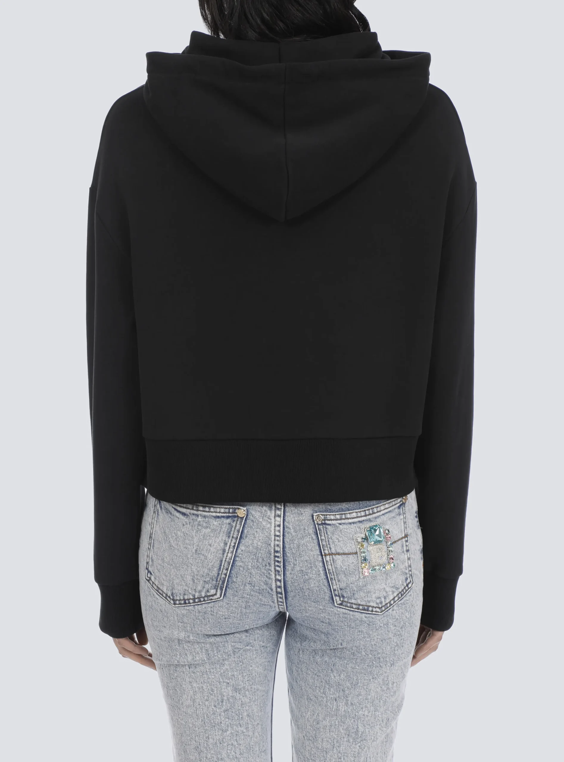 Flash Sale Cropped Eco-designed Cotton Sweatshirt With Rhinestone Logo Women Sweatshirts