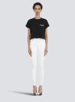 Clearance Cropped Eco-designed Cotton T-shirt With Small Flocked Logo Women T-Shirts