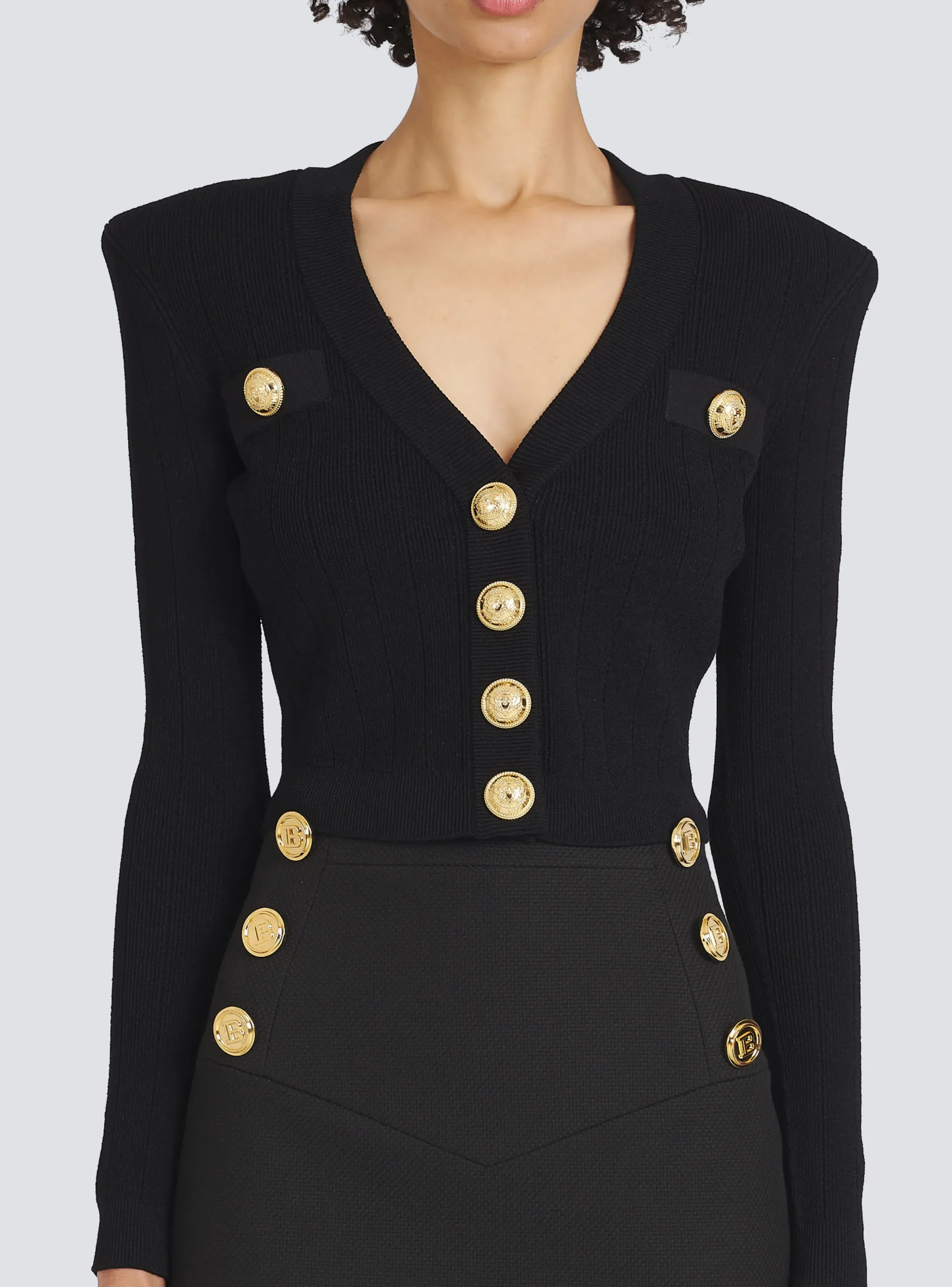 Fashion Cropped Eco-designed Knit Cardigan With Gold-tone Buttons Women Knitwear