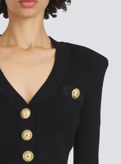 Fashion Cropped Eco-designed Knit Cardigan With Gold-tone Buttons Women Knitwear