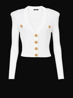 Cheap Cropped Eco-designed Knit Cardigan With Gold-tone Buttons Women Knitwear