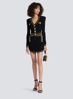 Cheap Cropped Knit Cardigan With Gold Trim Women Knitwear