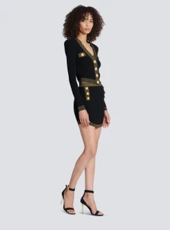 Cheap Cropped Knit Cardigan With Gold Trim Women Knitwear